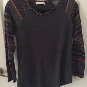 Nordstrom 3/4 Sleeve Top with Tribal Print Sleeves